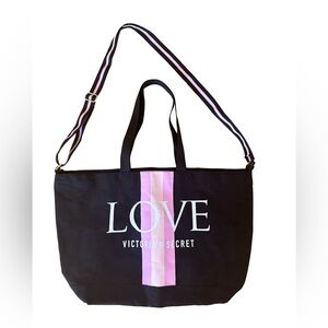 Victoria Secret's Love Logo Weekend Tote Bag Summer Beach Black/Pink/White